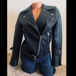 Topshop Black Faux-leather Bomber Jacket - US 4